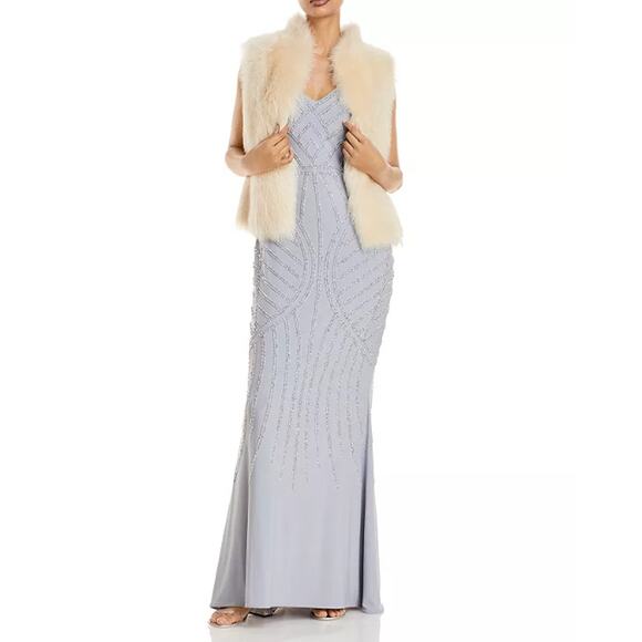 AQUA FORMAL Women's Embellished Column Gown Size 8 Silver Sleeveless NWT FLAW - Picture 2 of 16